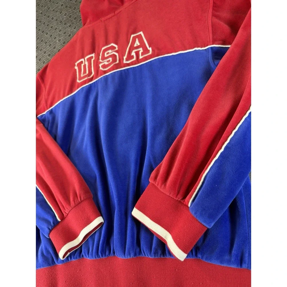 Sweatsedo Mens Velour Track Jacket Red Blue USA Beerfest Full Zip Size M - Picture 8 of 11